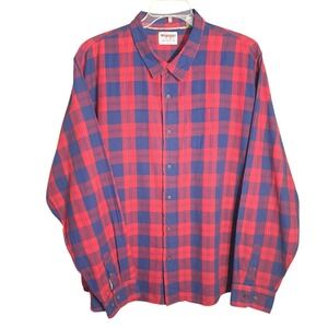 Wrangler Men's Collared Button-Up‎ Shirt 3XL Red/Blue Plaid Long Sleeves